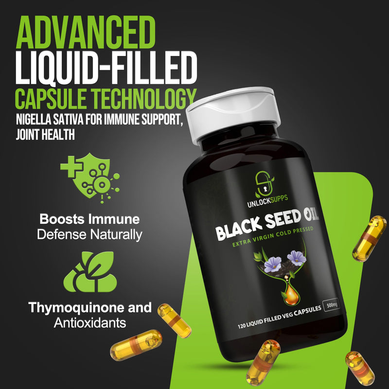 Cold Pressed Black Seed Oil Capsules – 500mg, 120 Liquid-Filled Vegan Capsules, Nigella Sativa for Immune Support, Joint Health–Fast Absorption, Heat-Resistant