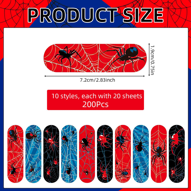 [Australia] - 200 Pcs Spider Bandage, Waterproof Breathable Spider Theme Adhesive Bandages for Kids Boys Adults Family Protection Care Cuts Scrapes 
