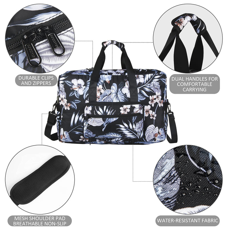 F.FETIVIN Foldable Travel Duffel Bag Floral Weekender Overnight Bag for Women Girls carry on Luggage Bag