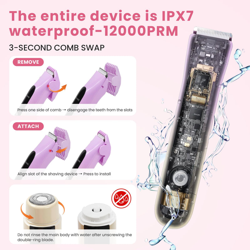 [Australia] - 2 in 1 Electric Shaver Bikini Trimmer for Women with Digital Display, Dual Head LED Arrow Indicator, IPX7 Waterproof Wet & Dry Use Electric Razor for Leg Arm Body Face Bikini 