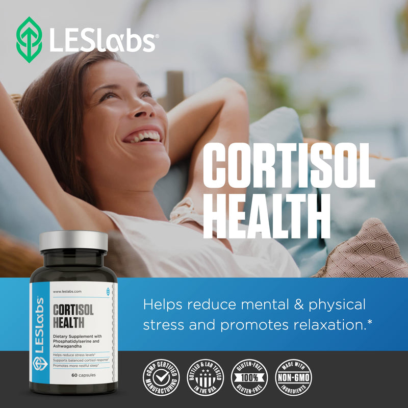 [Australia] - LES Labs Cortisol Health – Stress Relief, Balanced Cortisol Response, Relaxation & Deep Sleep – Phosphatidylserine, Magnesium, Magnolia Bark, Rhodiola Rosea & Ashwagandha – Non-GMO – 60 Capsules 