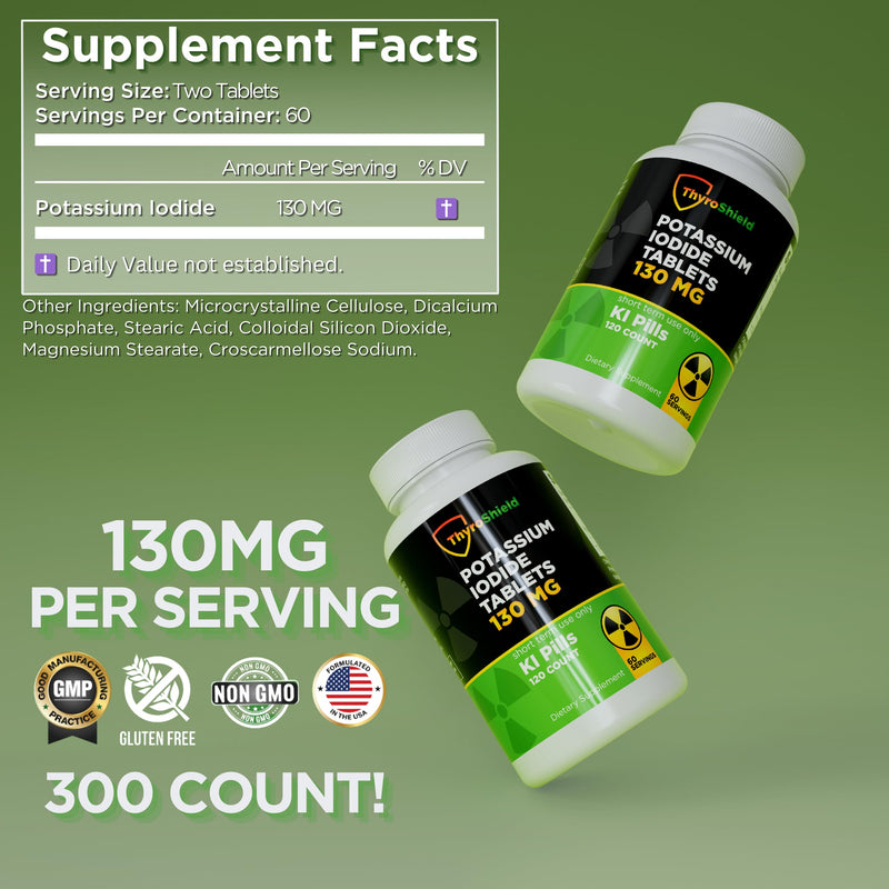 [Australia] - Potassium Iodide Tablets - 130mg Iodine Tablets for Radiation Exposure | Nuclear Fallout Pills (300 Count (Pack of 1) (300 Count (Pack of 1), 300, Count) 300 Count (Pack of 1) 