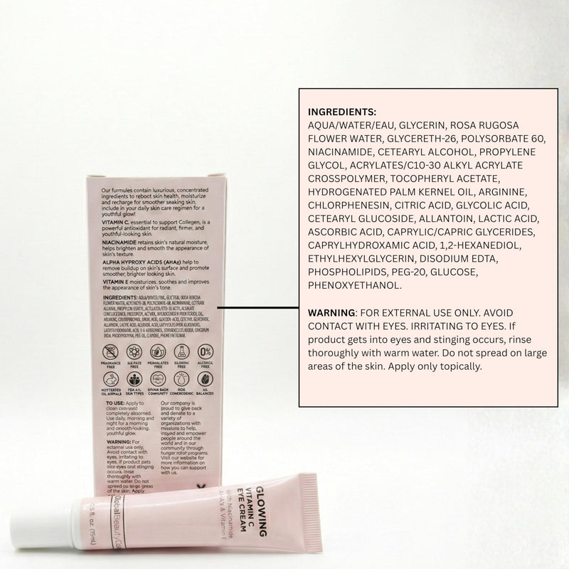 Global Beauty Care Glowing Vitamin C Eye Cream – Radiant Under Eye Treatment to Support Smooth Looking Skin with Niacinamide, AHA & Vitamin E, Antioxidant Care for Dark Circles, 0.5 fl oz (Pack of 3) 0.5 Fl Oz (Pack of 3)