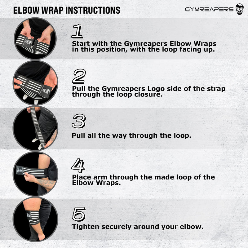 [Australia] - Gymreapers Weightlifting Elbow Wraps (1 Pair) - Flexible 40'' Elbow Compression Strap & Joint Support Brace - For Bench Press, Powerlifting, and Pressing (Black) Black 