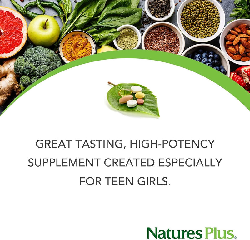 NaturesPlus Source of Life Power Teen for Her - Food Based Chewable Multivitamin Vitamins for Teenagers - Vegan, Gluten Free - 60 Chewable Tablets 60 count (Pack of 1)