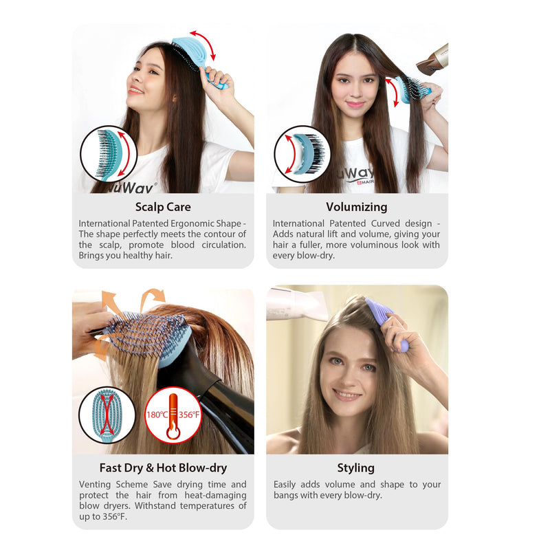 [Australia] - NuWay 4HAIR DoubleC PRO U.S. Patented Double Curved Detangling Brush is Hair Dryer Safe (Red Violet) Red Violet 