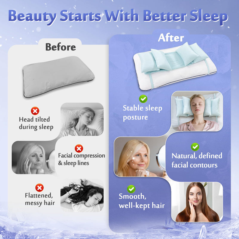 [Australia] - Mybow Beauty Pillow for Sleeping on Back, Anti Wrinkle Aging Pillow for Women, Back Sleeper Pillows Neck Support, Keep Head Straight, Wrinkle Prevention, Face Head Stabilizing Positioner (Blue) 