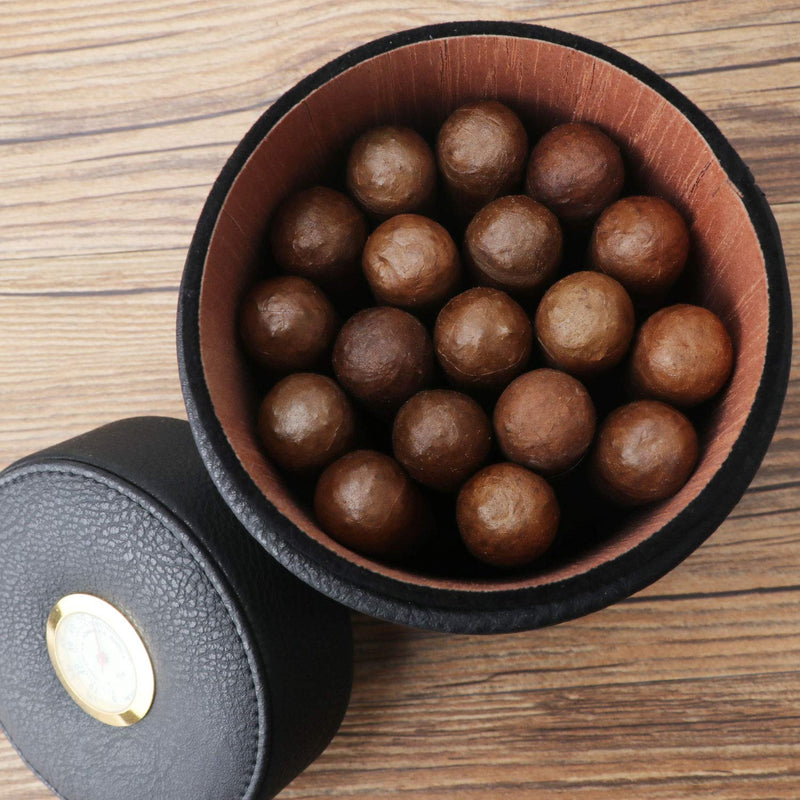 [Australia] - Scotte Cigar humidor case/jar,Leather Cedar Wood Cigar Canister Portable for 12-16 Cigar (Black) Black 