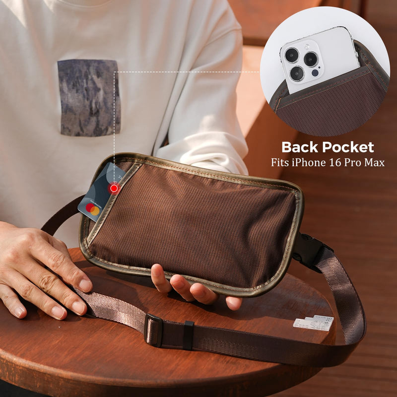Polare Leather Money Belt Hidden Passport Holder Travel Pouch, AirTag Slot | Full Grain Cowhide Leather, RFID Protection, Travel Passport Wallet, Slim Undercover Waist Bag
