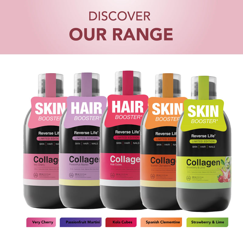 Reverse Life - Limited Edition Very Cherry Skin Booster - 5,000mg Hydrolysed Collagen with Biotin, Vitamin C, B12 & Folic Acid - 30-Day Dose - Collagen Supplements - 450ml 30 Day Supply