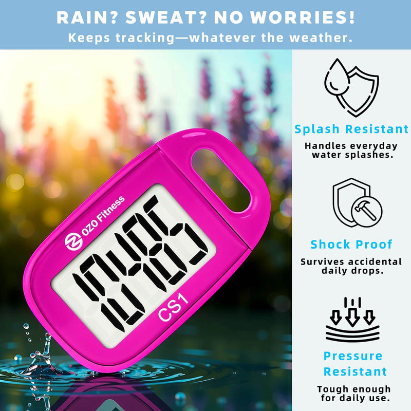 [Australia] - OZO Fitness Clip-on 3D Pedometer for Walking Steps Counter with Lanyard, Simple Exercise Tracker for Women and Seniors with Large Accurate Digital Display, Portable Minimalist Sports Monitor Steps Count Only Pink 