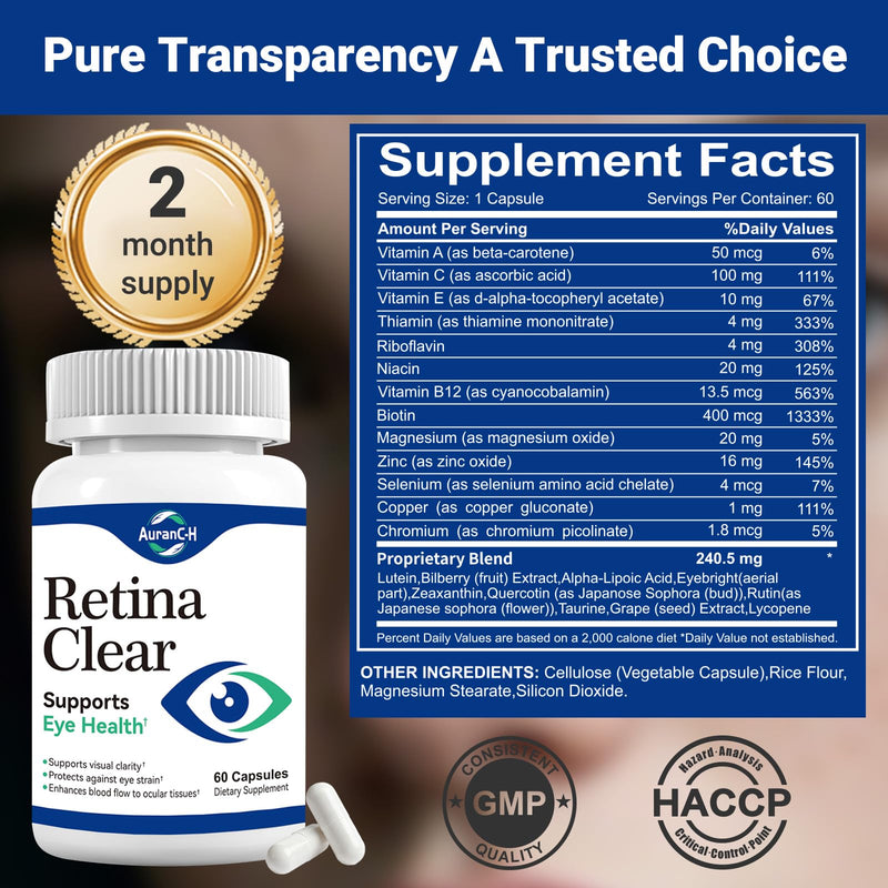 Lutein Supplement for Eyes, Vision Support – Eye Health Formula with Lutein, Zeaxanthin, Quercetin, Vitamin A, Zinc, & Bilberry – Supports Visual Clarity, Focus & Eye Fatigue Relief – 60 Capsules