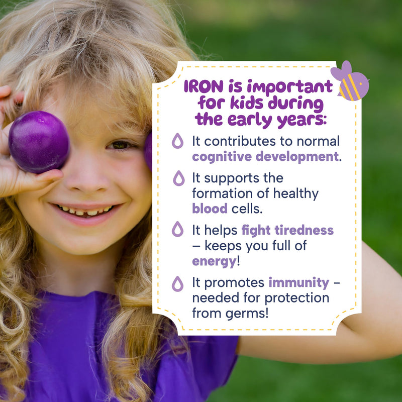 MinaKIDS Ironbaby Drops – Tasty Plum Flavoured Everyday Iron Supplement for Babies and Children, Minimal Iron Aftertaste, Supports Immune Health, Sugar-Free, Vegan, 60ml