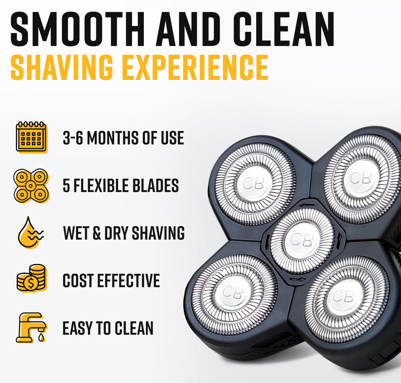 Replacement Shaver Head, Universal Rotary Wet & Dry 5-Blade Head for Coarse Hair, Skull, Face, Body, Arms, Legs, Back, Chest, 1 Unit, The Cut Buddy 1 Count (Pack of 1) Original