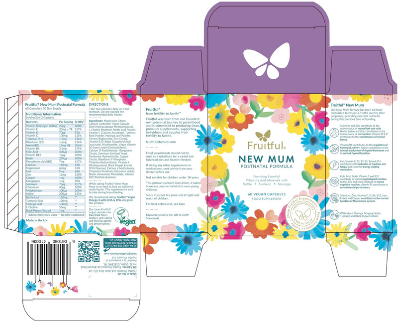 Fruitful New Mum Postnatal Formula – Postnatal and Breastfeeding Vitamins for Women - Multivitamin Supplement with Folic Acid & Natural Ingredients - Postpartum Recovery & Milk Production – 60 Capsule New Mum Supplement 60 count (Pack of 1)