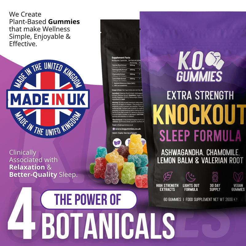 Sleep Gummies for Adults - Valerian Root 500mg, Ashwagandha, Lemon Balm & Chamomile - Natural Sleep aid - Vegan Friendly - 30 Day Supply