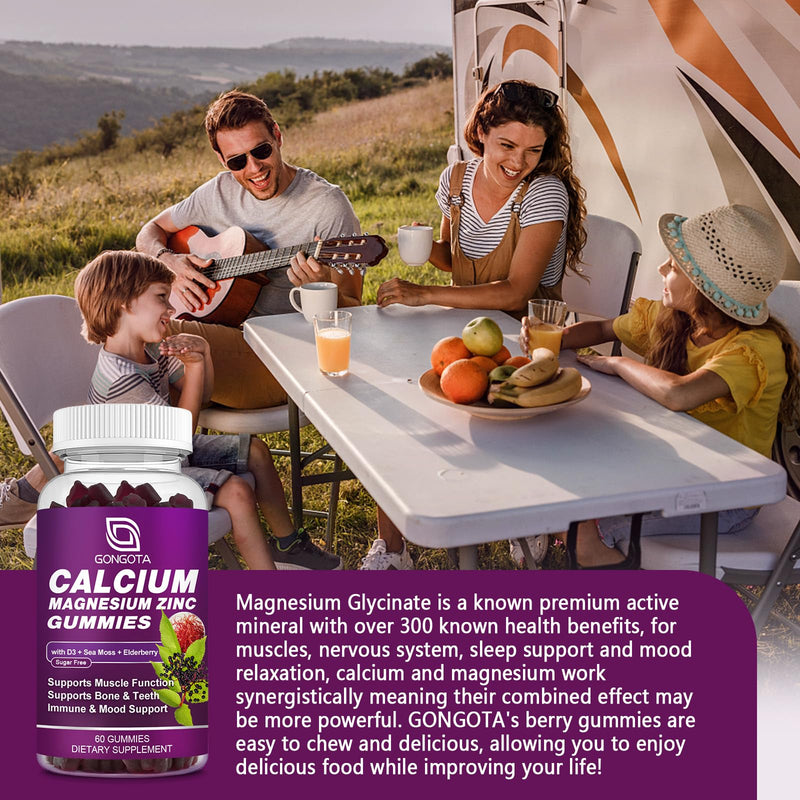 Calcium Magnesium Zinc with Vitamin D3 Supplement, Highly Absorbent Calcium Gummies with 300mg Magnesium glycinate Support Bone & Teeth, Muscle for Adults and Teens,Sugar Free, Vegan (2 Pack) Elderberry 60 Count (Pack of 2)