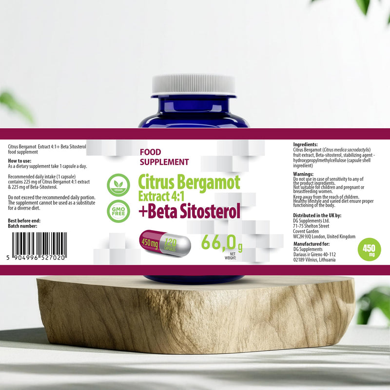 Hepatica Citrus Bergamot + Beta Sitosterol | 450mg Dual Complex | Citrus Bergamia Fruit Extract & Plant Sterols | 120 Vegan Capsules | 3rd Party Lab Tested