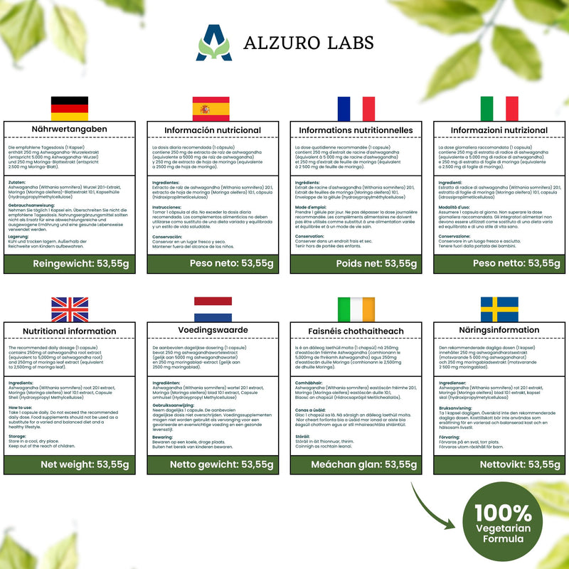 Ashwagandha & Moringa 7,500mg Equivalent | High Strength 20:1 & 10:1 Extracts | 500mg Daily | 90 Vegan Capsules | Calm, Energy & Everyday Wellbeing | GMP & 3rd Party Lab Tested