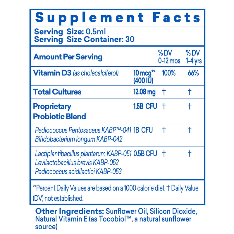 Dr. Kids Probiotic Vitamin D Drops - Supports Infant & Child Gut Health, Helps Reduce Gas, Colic & Fussiness, Baby Probiotic Drops with Vitamin D3, Pediatrician Recommended, Unflavored, 15ml