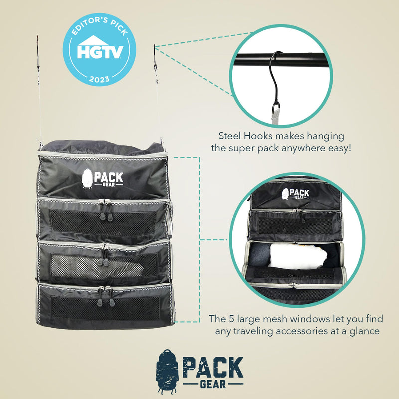 Hanging Carry-On Organizer - Our Fitted Hanging Luggage Organizer Perfectly Fits Any Carry On - Our Packing Cubes For Travel Use Mesh Windows to Make Finding Clothes Easy (Black, M) Medium (Carry-On) Black