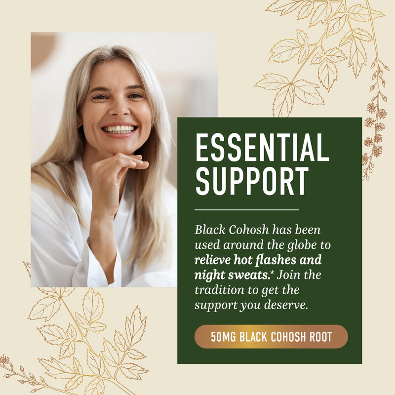 [Australia] - Black Cohosh Gummies for Women | Menopause Relief for Hot Flashes & Night Sweats | 50mg Black Cohosh Root Extract | Gluten-Free, Vegetarian, Certified Non-GMO | Natural Peach Flavor | 60 Gummies 