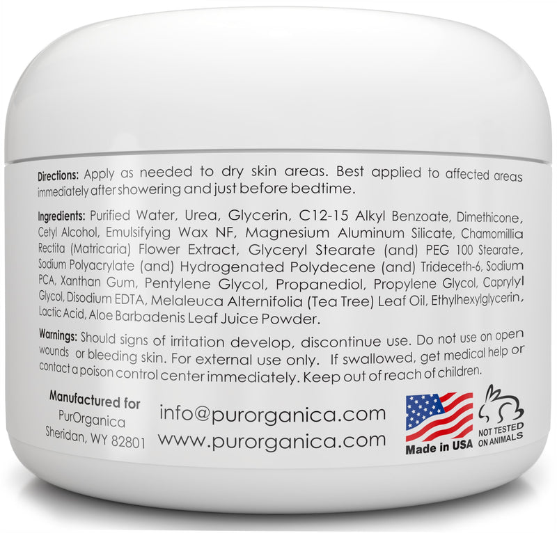PurOrganica Urea Cream 20% – Made in USA, Maximum Strength Foot Cream for Dry, Cracked Heels, Corns, Calluses & Rough Feet, Exfoliating Moisturizer 4 Ounce (Pack of 1)