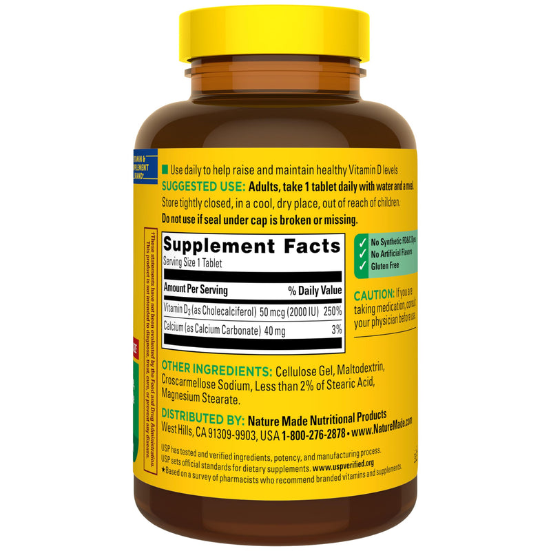 Nature Made Vitamin D3 2000 IU (50 mcg), Vitamin D Supplement for Bone, Teeth, Muscle and Immune Health Support, 400 Tablets, 400 Day Supply 400 Count (Pack of 1)