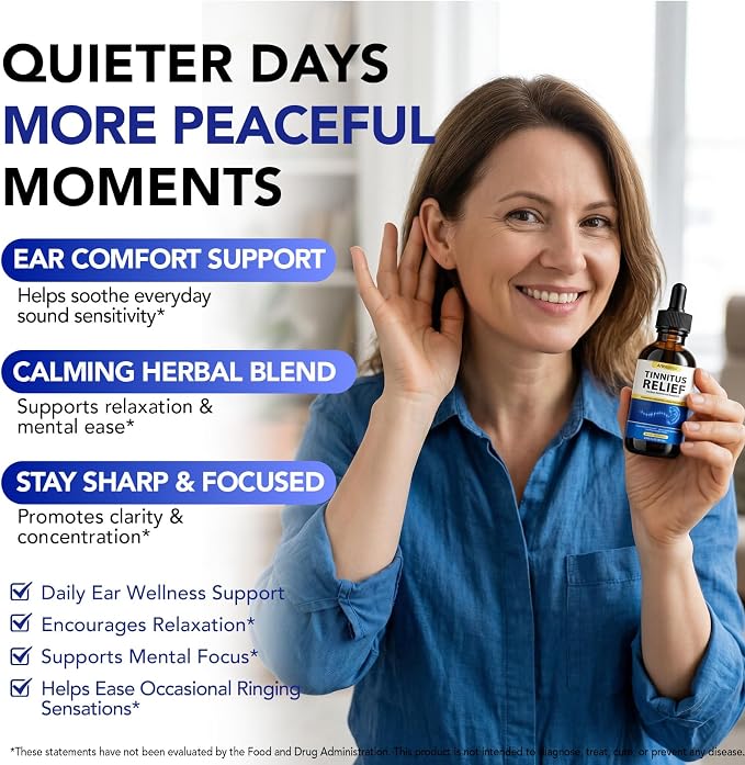 Green Hills Tinnitus Relief for Ringing Ears, Natural Ingredients Tinnitus Ear Ringing Relief, Effectively Reduce Ear Noise & Improve Hearing for Men & Women Blue 60 ML