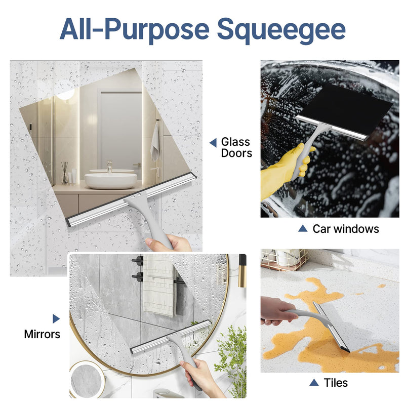 [Australia] - AmazerBath Squeegee for Shower Glass Door, Shower Squeegee for Glass Doors - All-Purpose Squeegee with Hook for Shower Doors, Windows, Mirrors, Tiles and Car Glass - 10 Inches Gray 