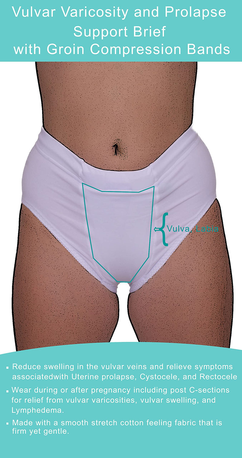 Vulvar Varicosity and Prolapse Support Brief with Groin Compression Bands - 521 Small Black