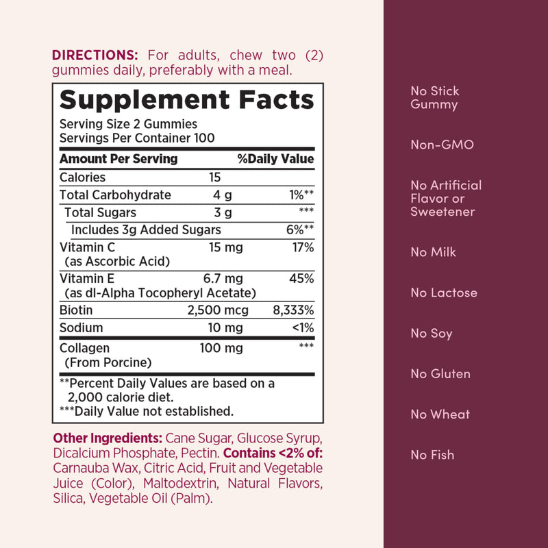 Nature's Bounty Optimal Solutions Hair, Skin & Nail Collagen Pectin Gummies 200 Count (Pack of 1)