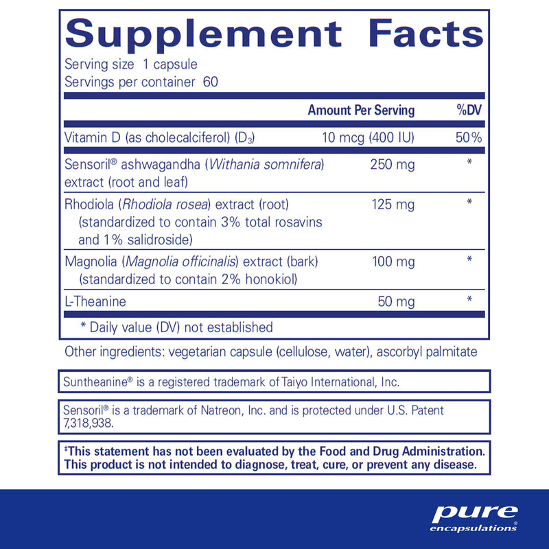 [Australia] - Pure Encapsulations Cortisol Calm - Supports Cortisol Health & Relaxation - Contains Ashwagandha & L-Theanine - Restful Sleep - 60 Capsules 60 Count (Pack of 1) 