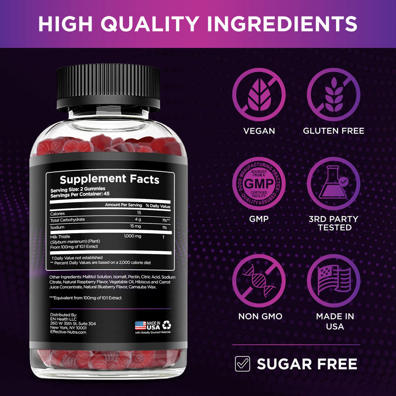 [Australia] - Milk Thistle Gummies | Sugar-Free Milk Thistle Extract 1000mg for Liver Detox & Antioxidant Support | Vegan, Gluten-Free| 45-Day Supply, Natural Berry Flavor, Made in USA (90 Count) 