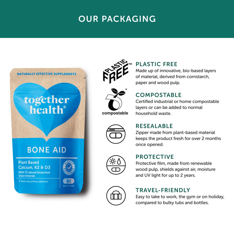 Bone Aid – Together Health – Plant-Based Calcium & Vitamins K2 & D3 – Vegan Friendly – Made in The UK – Pack of 2-120 Vegecaps 120 Count (Pack of 2)