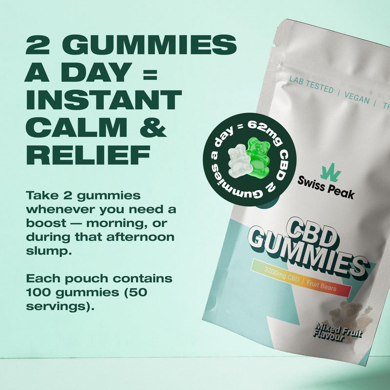 Swiss Peak CBD Gummy Bears (100 Gummies). 3200mg Total – High Strength CBD Edibles. Vegan, THC-Free, Great Taste. Best Value