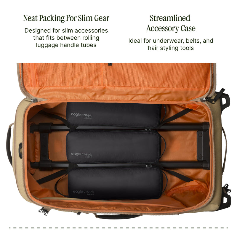 Eagle Creek Pack-It Isolate Slim Cube M/M/M Set, Black | Compact Travel Organizer for Hair Styling Tools, Belts, and Small Items, Fits Between Trolley Rails in Luggage
