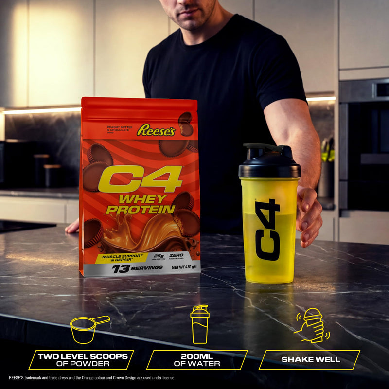 Cellucor C4 Whey Protein Powder, Reese's Peanut Butter & Chocolate, 25g Protein, Low Sugar, Post-Workout Recovery, 13 Servings