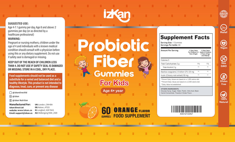 Probiotic Gummies with Prebiotics – 60 Orange Flavour Gummies – Bacillus Coagulans 2.5 Billion CFU & Inulin – Daily Gut Health & Immune Support for Kids Vegan, Non-GMO, Gluten Free (Orange)