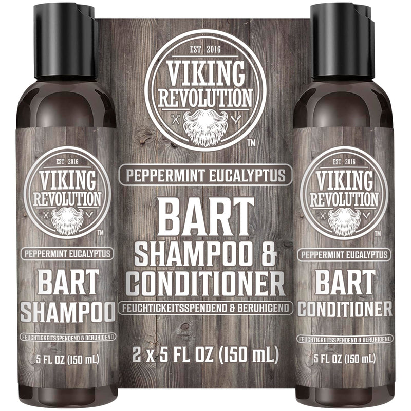 [Australia] - Viking Revolution - Beard Shampoo & Conditioner Set - Softens, Smooths & Strengthens Beard Growth - Beard Shampoo for Men - Peppermint & Eucalyptus Fragrance - Gifts for Men - 2 x 150 ml 150 ml (Pack of 2) 