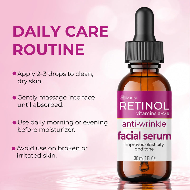 LIVAURA Retinol Face Serum for Women - Anti Aging Serum for Dark Spots | Retinol serum for face with Vitamin C and E - anti aging brightening serum for wrinkles, dark spots and dull skin