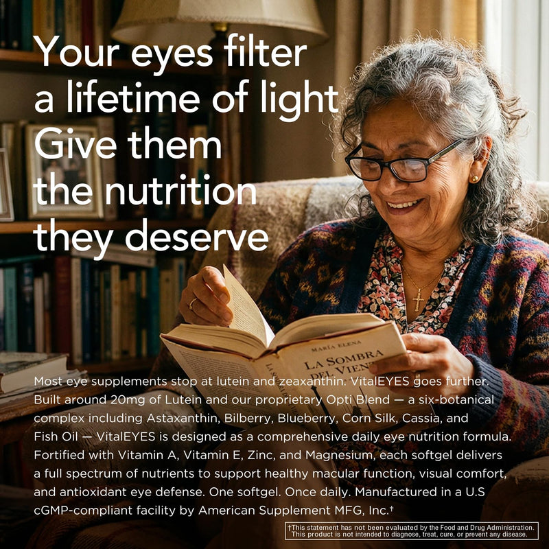 VitalEYES High Potency Lutein 20mg & Astaxanthin, Macular & Clear Vision Support, Eye Health Vitamins A, E, Zinc, Magnesium, Premium Eye Supplement for Digital Users 60 Softgels,