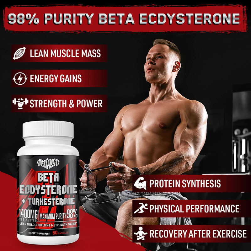 [Australia] - 1400mg Beta Ecdysterone and Turkesterone Supplements, Maximized 98% Beta Ecdysterone & 20% Turkesterone Extract for Muscle Mass,Strength, Protein Synthesis, 120 Capsules 60 Count (Pack of 2) 