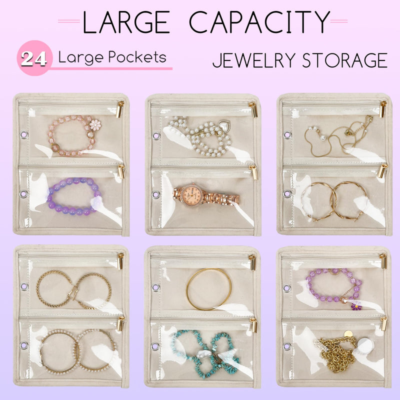 2 PCS Travel Jewelry Organizer Cases,Small Jewelry Bags with Clear Zipper Velvet Pouches for Traveling