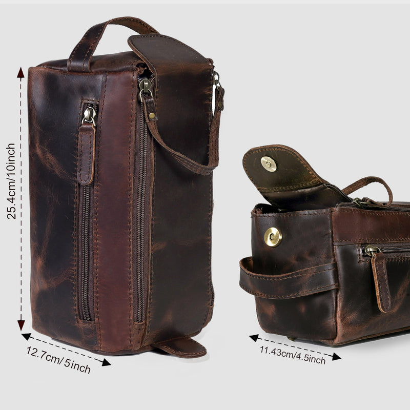 cuero Genuine Buffalo Leather Unisex Toiletry Bag Travel Leather Dopp Kit Made With High Class Buffalo Leather Brown