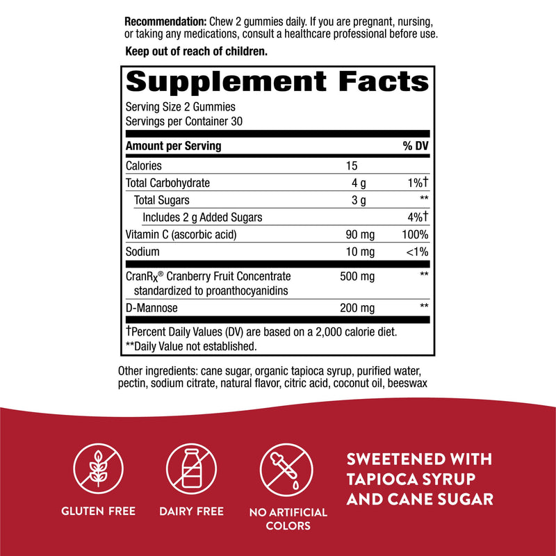 [Australia] - Nature's Way CranRx Cranberry Gummies, Urinary Tract Health Support* Supplement with D-Mannose + Vitamin C, 60 Gummies 