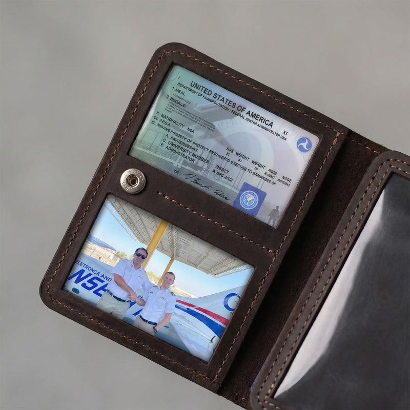 Leather Pilot Document Holder – Compact Travel Document Wallet for Passport, Boarding Pass & Cards, Genuine Crazy Horse Leather Organizer for Pilots & Travelers, Brown