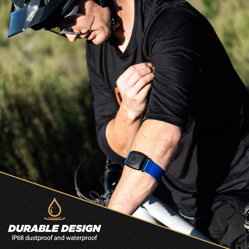[Australia] - Scosche Rhythm R+2.0: Waterproof/Dustproof Armband with ANT+ & BLE Bluetooth Smart for Hyper Accurate Workout Heart Rate Monitoring with Wahoo, Peloton, LED Monitor, DDP Yoga, Strava Blue 