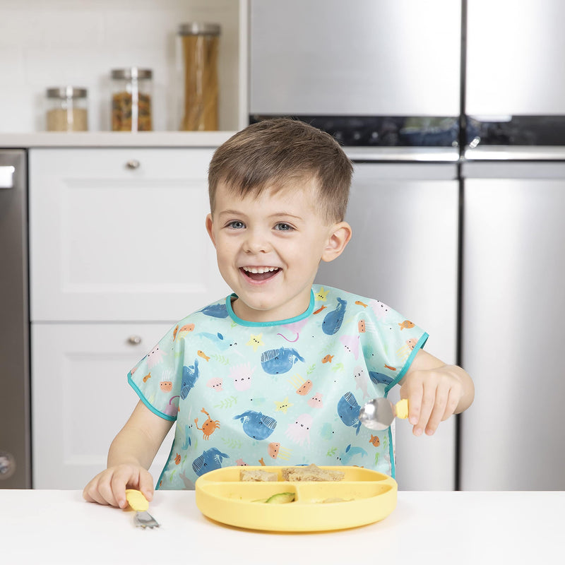 [Australia] - Bumkins Bibs, Baby and Toddler Bibs, Bibs for Girls and Boys, Large for 1-3 Years, Short Sleeve Waterproof Bib for Kids Bumkins C3 Ocean Life 