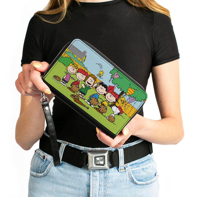 Buckle-Down Peanuts Vegan Leather Zip Around Wallet | Peanuts Gang Backyard Baseball Group Pose Billfold Credit Card and ID Slots